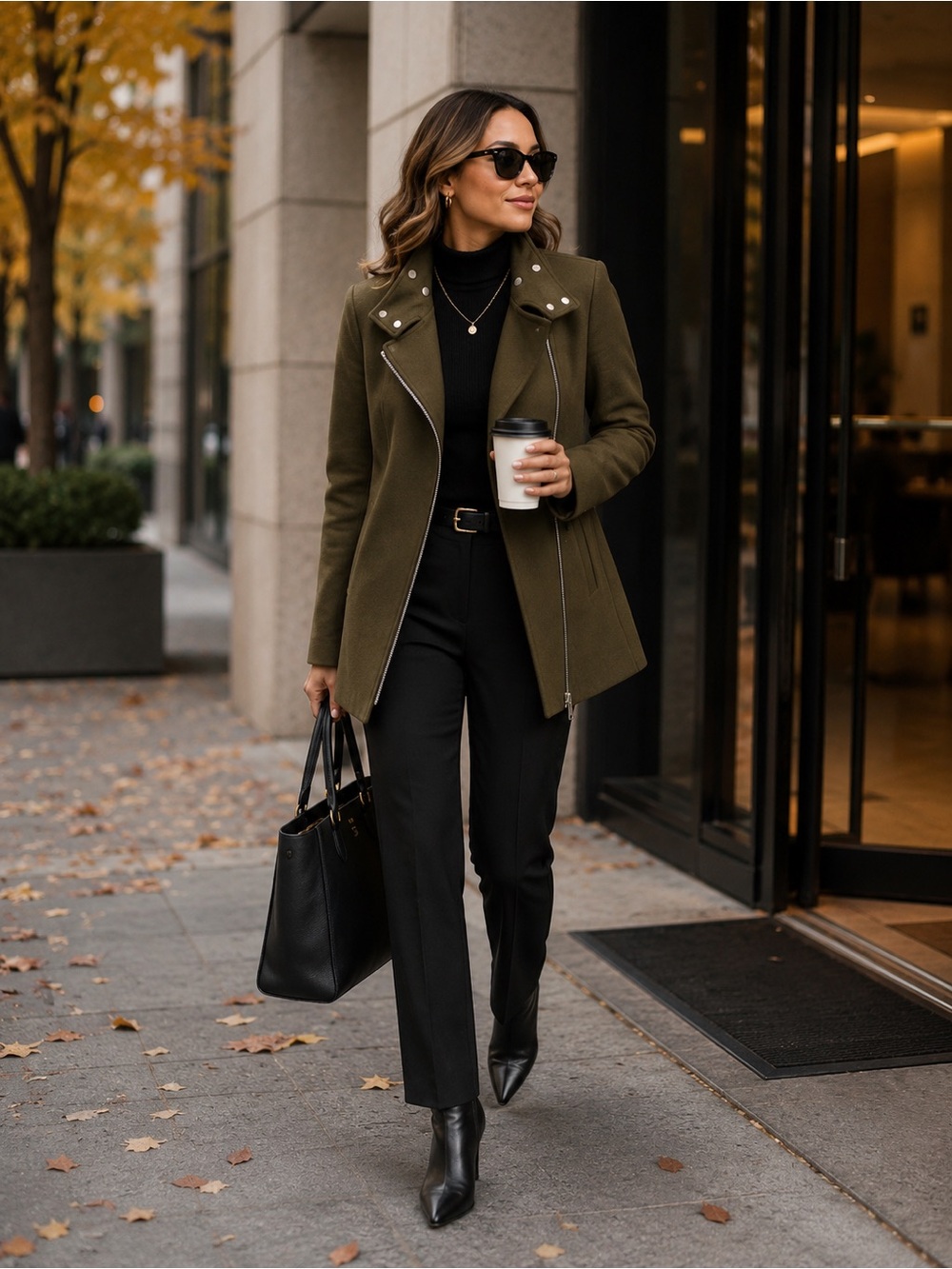 Zara Women’s Olive Green Moto Wool Blend Coat Size XS Like New